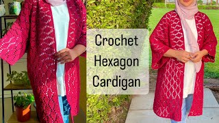 Crochet hexagon cardigan  leafy hexagon cardigan [upl. by Odell]