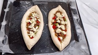 Turkish pizza recipe Turkish pide with mince lHow to make perfect turkish pide [upl. by Eilrebma]