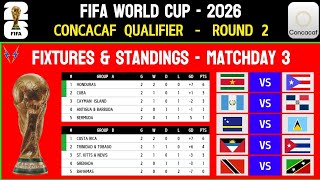 WORLD CUP QUALIFIERS 2026 CONCACAF  ROUND 2  FIXTURES AND STANDINGS  MATCHDAY 3 [upl. by Ellenuahs]