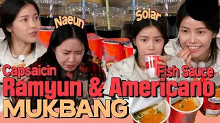 Super Spicy CAPSAICIN Ramyun amp Fish Sauce Americao Mukbang Watch out mamamoo apink [upl. by Znarf]