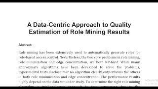 A Data Centric Approach to Quality Estimation of Role Mining Results [upl. by Rosinski]