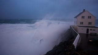 Huge waves and Hurricane at Kråkenes lighthouse StadtNorway [upl. by Raknahs210]