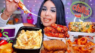 ASMR MUKBANG CHILIS HONEY CHIPOTLE CRISPERS CHICKEN PASTA STREET CORN CURLY FRIES EATING SOUNDS [upl. by Sarchet]