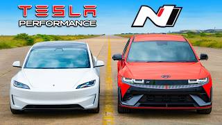 New Tesla Model 3 Performance v Hyundai IONIQ 5 N DRAG RACE [upl. by Oznol229]