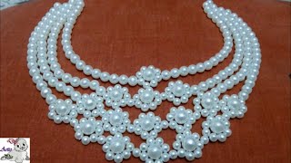 How to Make Pearl Beaded Necklace at Home  Diy  Jewellery Making  Diyartiepie [upl. by Wettam]