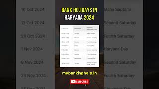 Haryana Bank Holidays in 2024 OCT NOV DEC shorts bankholidays [upl. by Mommy]