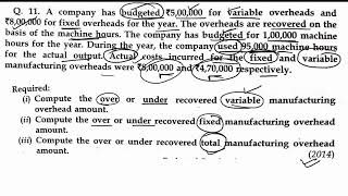 under and over recovery of overheadsPrevious year QuestionOverhead chapterCost Accounting [upl. by Daryle]