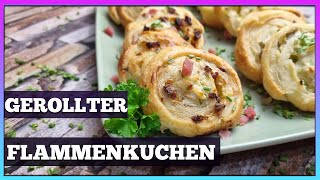 Schnelle Flammkuchen Schnecken  Blätterteigschnecken Blitzrezept  auch Vegetarisch möglich [upl. by Othella]