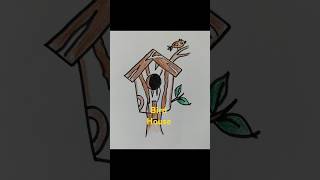 Easy bird house sketchpendrawing birds house shortvideo [upl. by Edlun]