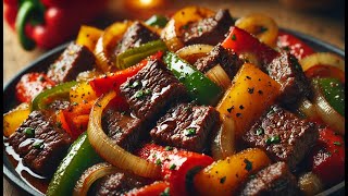 Recipe for stirfrying beef with bell peppers The beef dish is tender juicy and simple [upl. by Biddle]