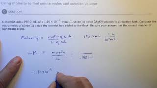 Aleks Using molarity to find solute moles and solution volume [upl. by Cirenoj]