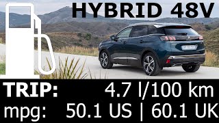 2023 Peugeot 3008 48V Hybrid 136 eDCS6 trip with fuel consumption economy suburban mpg l100 km [upl. by Daveta]