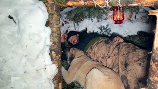 Building a Survival Shelter in Deep Snow  Winter Bushcraft Camp [upl. by Nylirrehs]