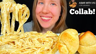 ASMR FETTUCCINE ALFREDO MUKBANG Collab With asmrwithvic4597 EATING SOUNDS [upl. by Aiynot223]