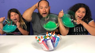 3 COLORS OF GLUE SLIME CHALLENGE WITH OUR DAD [upl. by Ahsiemac]