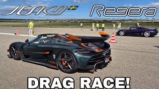 Koenigsegg Jesko VS Koenigsegg Regera Drag Race 300 KMH [upl. by Adnulahs760]