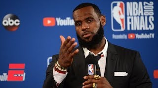 LeBron walks out of Game 1 news conference after question about JR Smiths blunder  2018 NBA Finals [upl. by Sussna113]