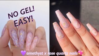 How To Marble Nail Art Using Regular Polish Amethyst and Rose Quartz Nails EASY [upl. by Stoneman]