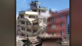 Buildings collapse during Nepal earthquake [upl. by Ariuqahs264]