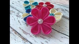 FLOR KANZASHI PASO A PASO  KANZASHI FLOWER  リボン 花  🎀Nenni Bows🎀 [upl. by Libbi]