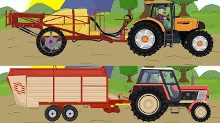 Cartoons for children about Tractors and farmers  A small farm and Colorful Tractors for Children [upl. by Dleifxam]