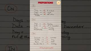 Use of preposition  InOnAt 🔥✅👍🏻 english grammar preposition [upl. by Ynot]