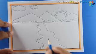 Scenery drawing pencil  Mountain Scenery [upl. by Gabrila]