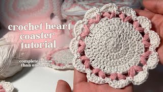 Crochet Heart Coaster Tutorial ˖⁺‧₊˚♡˚₊‧⁺˖ [upl. by Kind]