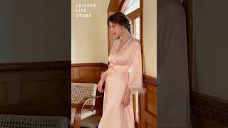 Silky Satin Bridalrobe with Feather Trim 💍  Luxurious Nightgown SatinRobe WeddingNightgown [upl. by Nuhs]