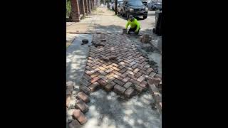 Herringbone mortared sidewalk bricklaying neworleans construction sidewalk [upl. by Silvan]