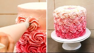 Swirl Buttercream Rosettes Cake  Torta De Rosas by CakesStepbyStep [upl. by Suirtimed]