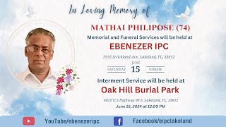 Mathai Philipose 74  Memorial Service  Live on June 15 2024 [upl. by Eive]