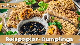 Knusprige Reispapier Dumplings mit Gemüsefüllung  wie Gyoza aber viel einfacher gemacht ♡ Vegan ♡ [upl. by Sherye]