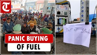 People throng petrol pumps in Punjab after truckers go on strike [upl. by Aseram]