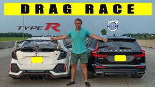 Honda Civic Type R vs Volvo V60 T6 Wagon unusual suspect Drag and Roll Race [upl. by Harimas]