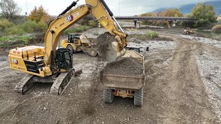 Brand New Caterpillar 352 Excavator amp 730 Articulated Trucks Working On River Bed  Interkat SA  4k [upl. by Hpeosj]