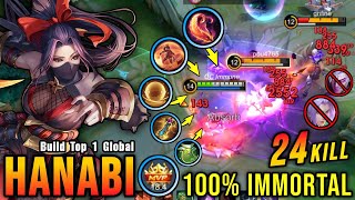 100 IMMORTAL 24 Kills Hanabi Best Build and Emblem  Build Top 1 Global Hanabi  MLBB [upl. by Sremmus]