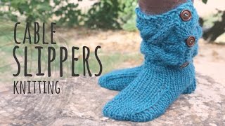 Tutorial Knitting Cable Slippers [upl. by Enale]