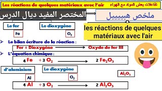 Les réactions de quelques matériaux avec lair 3ème année collège physique chimie ملخص رائع🔥 وبسيط 💯 [upl. by Yadsendew]