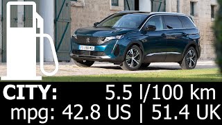 Peugeot 5008 Hybrid 136 48V eDCS6 CITY fuel consumption economy real test mpg l100 km urban [upl. by Aneej355]