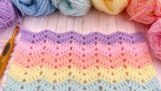 EASY Crochet Blanket  Mini Ripple  Chevron Stitch 🌸 One Row Repeat Pattern [upl. by Htiekal]