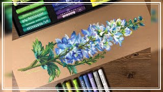 How to Draw a Delphinium  CARAN D’ACHE Oil Pastel 96 Review [upl. by Hsekin]