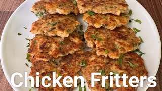 How to Make Cheesy Chicken Fritters  5 Minutes Chicken Snacks Cheese Chicken Fritters Recipe [upl. by Gardell207]