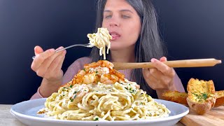 ASMR  CREAMY SHRIMP ALFREDO PASTA  RECIPE  MUKBANG [upl. by Ettennaj]