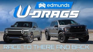 UDRAG RACE Rivian R1T vs Ford F150 Raptor R  Quarter Mile Handling amp More [upl. by Treulich]