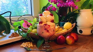 Cashew Banana Ice Cream on Walnut Fig Grape Raspberry Salad with Peach Banana Yogurt  Take 3 [upl. by Anaihr]