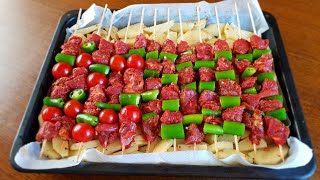 BU TARİFLE MANGALI EVİNİZE GETİRİN PATATES YATAĞINDA ŞİŞ KEBAB👌 [upl. by Hoopen]