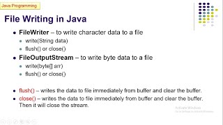 File Writing using FileWriter and FileOutputStream in Java [upl. by Eenattirb303]