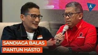 Saat Sandiaga Uno Balas Pantun Hasto soal Bacawapres Ganjar [upl. by Enirol]