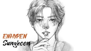 How to Draw ENHYPEN SunghoonㅣMechanical Pencil Sketch drawing [upl. by Lambertson]